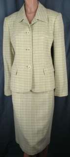 LE SUIT Green White Tweed Jacket Skirt Suit Size 14 Lined Career Wool 