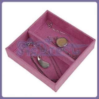 Suede Watch Bracelet Ring Jewelry Box w/ Mirror Pink  