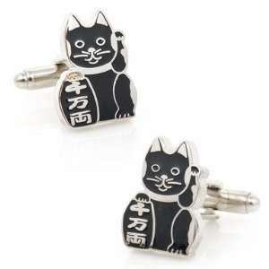    Black Protector Protection Maneki Neko Lucky Cat Cufflinks Jewelry
