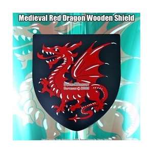   Red Dragon Wooden Shield Buckler With Handle: Sports & Outdoors