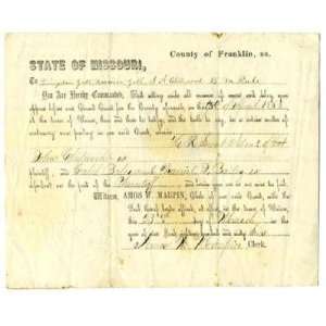    1866 Missouri Franklin County Witness Subpoena: Everything Else