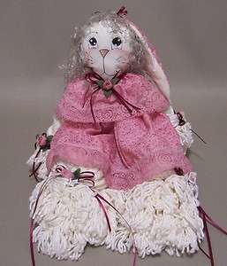 Bunny Rabbit Mop Doll Pink Victorian Lace Grey Hair  
