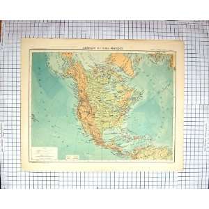  Physical Antique Map C1870 North America Florida California Canada 