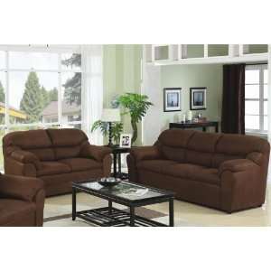  2pc Sofa Set with Pillow Padded Arms in Chocolate Microfiber 