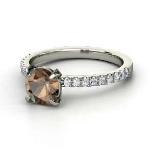  Candace Ring, Round Smoky Quartz 14K White Gold Ring with 