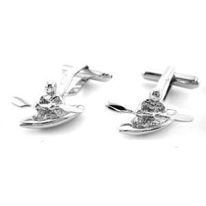  Silver Canoe Kayak Paddler Cufflinks: Jewelry