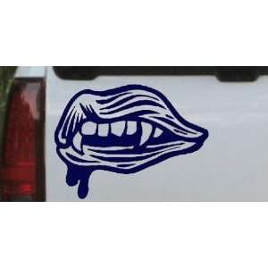 Vampire Mouth Fangs Lips Car Window Wall Laptop Decal Sticker    Navy 