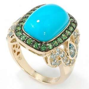 14K Gold Turquoise, Blue Topaz, & Tsavorite Ring: Jewelry