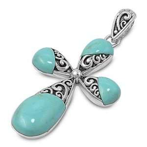   Sterling Silver Turquoise Curvy Cross Filigree Pendant: Jewelry