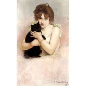   holding a Black Cat, By CarrierBelleuse Pierre 