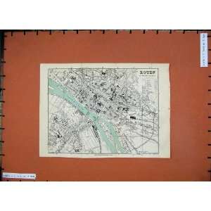   1879 Colour Map France Street Plan Rouen River Seine