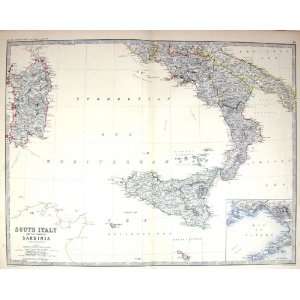   Map C1877 Italy Sardinia Sicily Lipari Islands Naples: Home & Kitchen