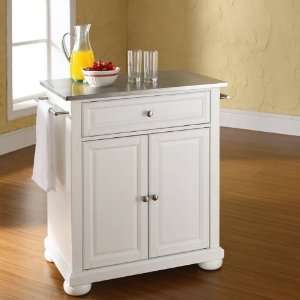 Alexandria Stainless Steel Top Portable Kitchen Island in White Finish 