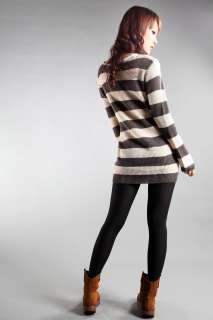   Style Stripes Sweety Casual Long Style Knitting Wool Sweaters  
