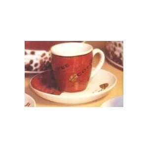  Set of 6 Red Espresso Cups & Saucers with Beans KIT 001 