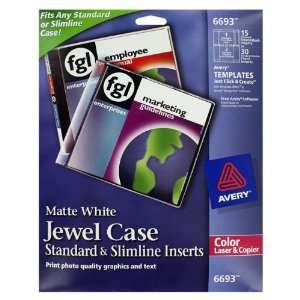  Avery Laser CD/DVD Jewel Case Inserts, Matte White, 15 