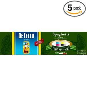 De Cecco Pasta, Spinach Spaghetti, 16 Ounce Boxes (Pack of 5)