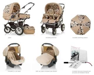   DOUBLE PRAM DUET IN 14 FANTASTIC COLOURS INCLUDED CAR SEATS  