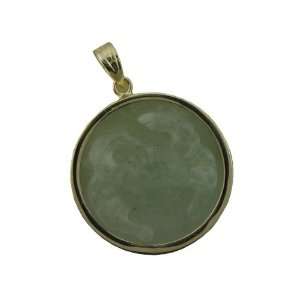    Light Green Jade Round Crab Cameo Pendant, 14k Gold: Jewelry