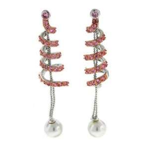  2 Tone Spiraling Dangle Earrings Pearls & Pink CZs Alljoy 