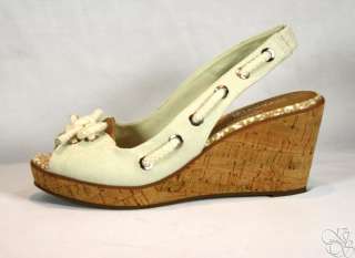 SPERRY Top Sider Southport White Canvas Wedges Slingbacks Shoes New 