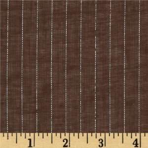   Wide Cotton Voile Pinstripe Metallic Silver/Brown Fabric By The Yard