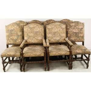   Rare! Set 8 Vintage Spanish Tapestry Oak Dining Chairs: Home & Kitchen