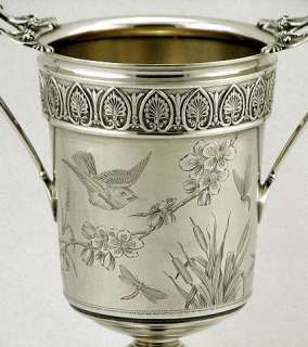   Sterling Silver Birds Dragon Fly & Floral Celery Vase 1876 Gorham