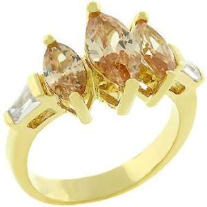  Gold Bonded Ring Featuring Champagne Marquise Cz Triplet in Chevron 