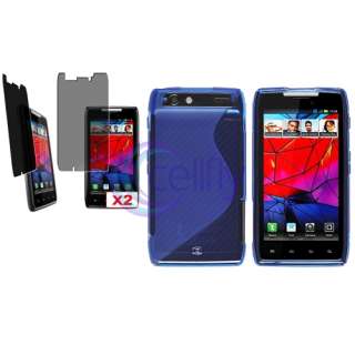 Blue TPU GEL Soft Case Skin+2x Privacy Filter For Motorola Droid HD 
