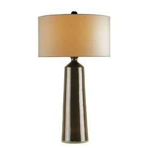   Chocolate Crackle/Satin Black Finish with Off White Linen Shade Home