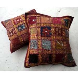   Sequin Patchwork Indian Sari Cushion Covers: Home & Kitchen