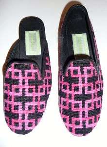 Snapdragon Collection Pink/Black needlept Shoes/Mules  