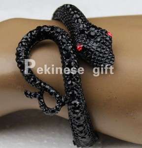   New Black Swarovski Crystals Cool Snake Bracelet Cuff Bangle Free Box