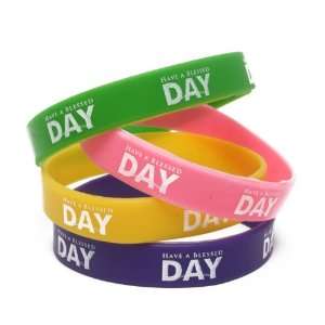  Silicone Religious Wristbands   Have A Blessed Day (set of 