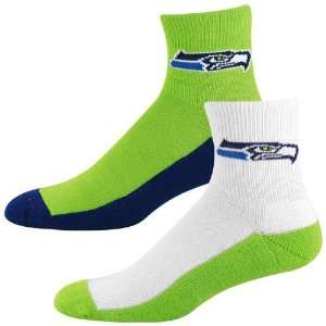  Seattle Seahawks Tri Color Two Pack Quarter Socks: Sports 