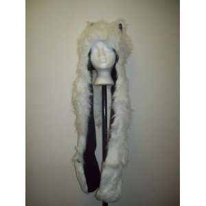   Plush Animal Hood Wolf Hat with Scarf and Mittens Fake Fur Winter New