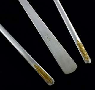 Vintage Korean Asian Chopstick Spoon Set 800 Silver Gold Enamel AG 800 