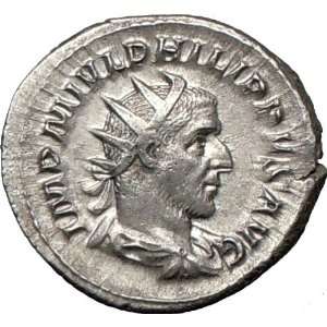 PHILIP I the ARAB seated 245AD Rare Authentic Ancient Silver Roman 