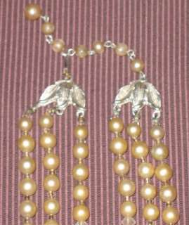 Vintage 3 Multi Strand 1950s Faux PEARL + Crystal NECKLACE  