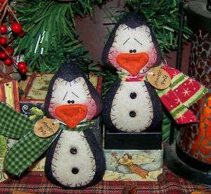 Primitive Christmas Folk Art Penguin Ornies Pattern 54  
