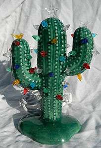 SMALL CHRISTMAS CACTUS GLOSSY GREEN LIGHTED CERAMIC  