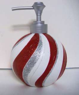 CHRISTMAS Candy Cane Soap Lotion Dispenser Red Silver White Glitter 