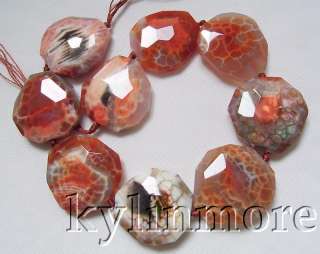 8SE08319a  35x38mm Fire Agate Faceted Chunk Beads 15.5  