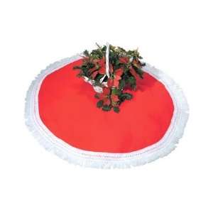   New Large Red Christmas Tree Skirt With White Fringe