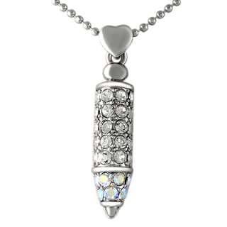 SILVER PLATED WOMENS ICED BULLET CHARM NECKLACE PENDANT  