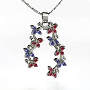   Vine Pendant, Sterling Silver Necklace with Ruby & Sapphire Jewelry