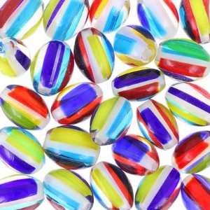  16mm Multi Colored Large Stripe Oval Cane Glass Beads 