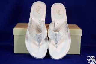 COACH Jayla Sig C Webbing White Flip Flops Thongs Shoes  