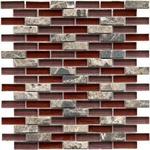 Sierra Subway Bordeaux 11 3/4 x 11 3/4 Inch Glass and Stone Mosaic 